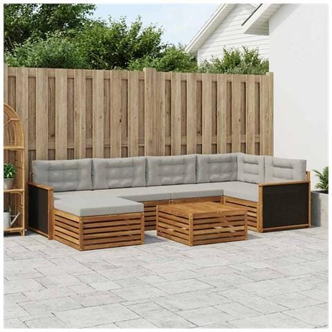 Set di divani da esterno 7 pcs Naturale e Grigio Chiaro - Foto 2