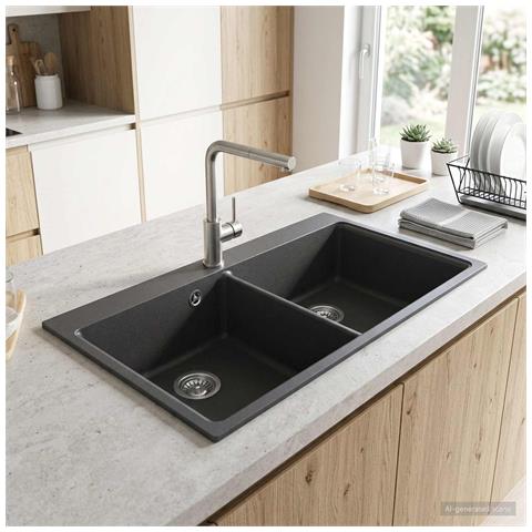 Lavello da cucina a doppia vasca Granito 86 x 51 x 30 cm - Foto 2