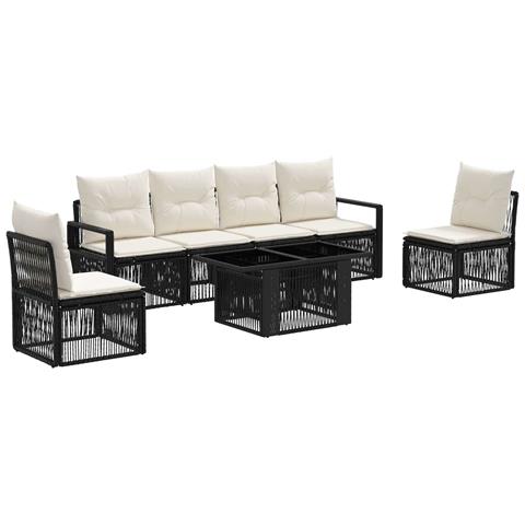 Set Divano da Giardino 7 pz Nero e Bianco Crema polyrattan - Foto 1