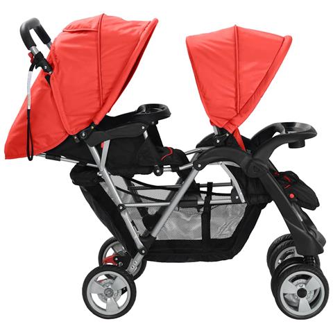 Passeggino Gemellare A Tandem In Acciaio Rosso E Nero - Foto 2