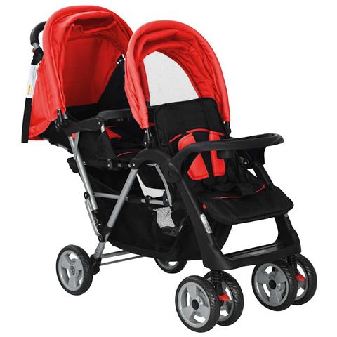 Passeggino Gemellare A Tandem In Acciaio Rosso E Nero - Foto 8