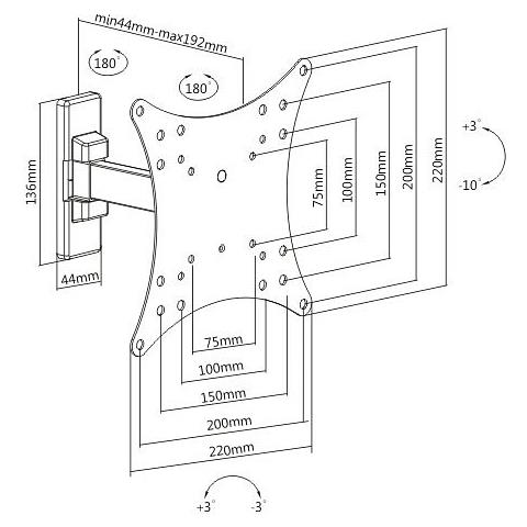 ICA-LCD 2901E - Supporto a muro per TV LED LCD 23 - 42'' inclinabile 2 snodi nero - Foto 2