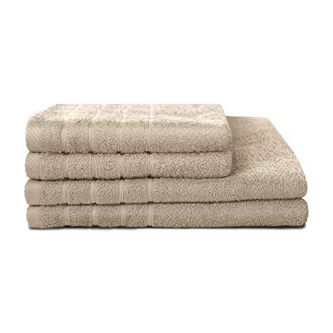 Bella Casa Set Di 2 + 2 Teli Doccia 100% Lenzuola Di Cotone - 50x100 Cm / 70x140 Cm - Lino Beige - Foto 1