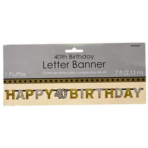 120204 striscione Con Decorazioni Riflettenti In Oro Con Scritta “happy 40th Birthday”, Dimensioni: 2,4 m X 16 cm - Foto 1