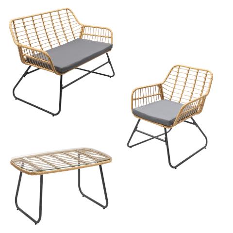 Set Di Mobili Da Giardino Tiga In Resina Intrecciata 4 Posti - Cuscini Grigi - Foto 15
