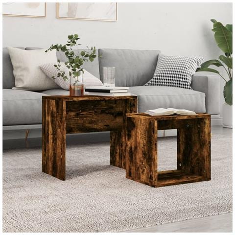 Tavolini Impilabili 2 Pz Rovere Fumo In Legno Multistrato - Foto 6
