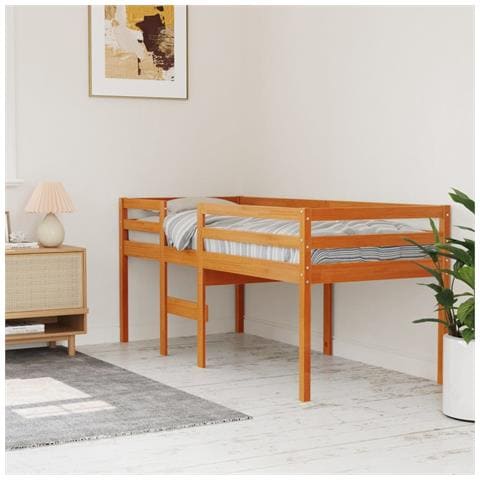 Letto A Soppalco Marrone Cera 90x190 Cm Legno Massello Di Pino - Foto 3