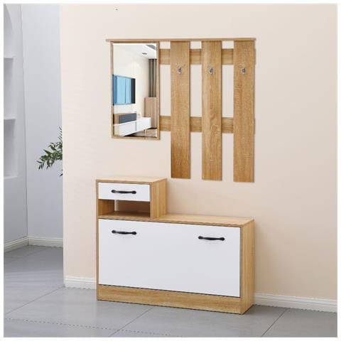 Mobile Ingresso Rudolf Xl Bianco Effetto Lucido E Rovere Con Maniglie Nere - Foto 1