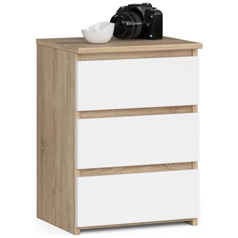 Comodino CL3, 3 cassetti, 40x35x57 cm, Colore Sonoma Quercia e Bianco - Foto 1