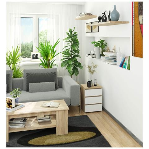 Comodino CL3, 3 cassetti, 40x35x57 cm, Colore Sonoma Quercia e Bianco - Foto 5