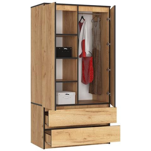 Armadio A 2 Ante Battenti E Cassetti S90, 90x51x180 cm, Colore Quercia Craft - Foto 2