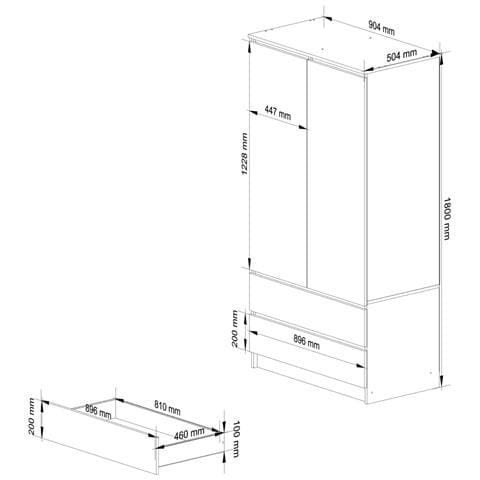 Armadio A 2 Ante Battenti E Cassetti S90, 90x51x180 cm, Colore Quercia Craft - Foto 3