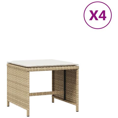 Sgabelli Giardino Con Cuscini 4pz Beige 40x40x35 Cm Polyrattan - Foto 2