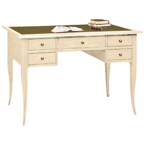 Scrivania Arte Povera Pelle Legno Avorio 130x65x81 - Foto 1