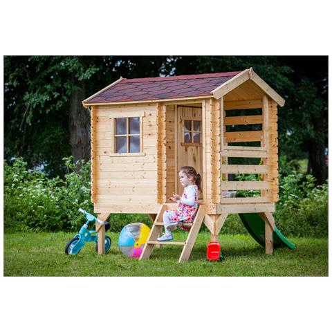 Casetta Per Bambini In Legno Con Scivolo - Casetta Giocattolo Per Bambini - L182xl146xa205cm / 1.1m2 - Casetta Da Gioco Da Esterno - Casetta Da Giardino Timbela M501c - Foto 2