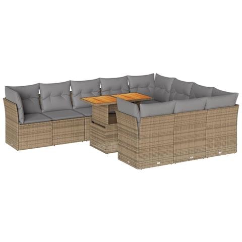 Set Divani Da Giardino 11 Pz Con Cuscini Beige In Polyrattan - Foto 2