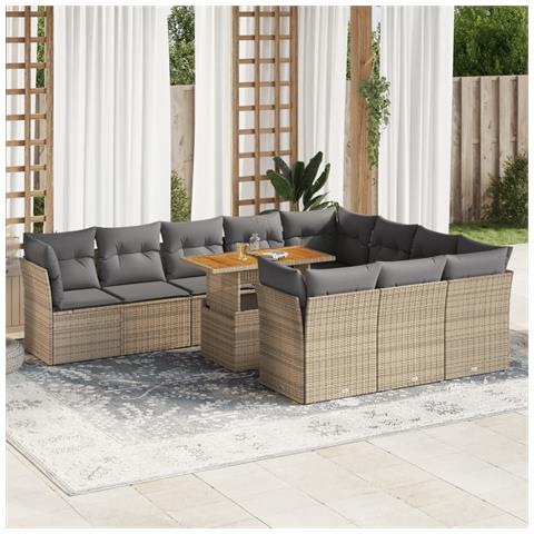 Set Divani Da Giardino 11 Pz Con Cuscini Beige In Polyrattan - Foto 1