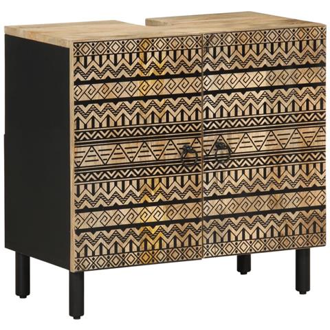 Mobile Lavabo Da Bagno Nero 62x33x58 Cm Legno Massello Di Mango - Foto 1