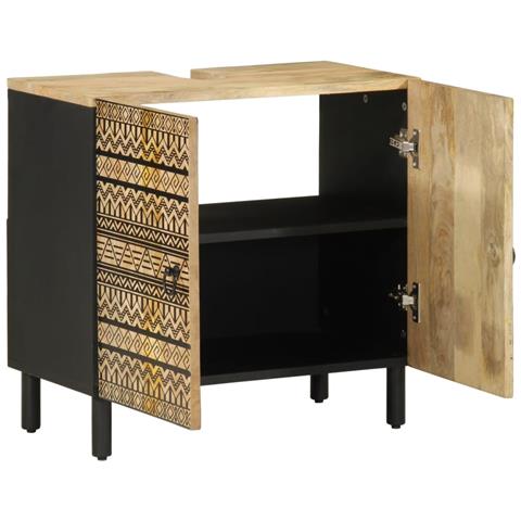 Mobile Lavabo Da Bagno Nero 62x33x58 Cm Legno Massello Di Mango - Foto 2