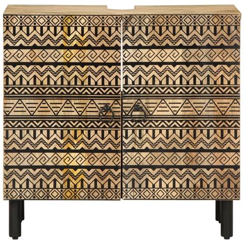 Mobile Lavabo Da Bagno Nero 62x33x58 Cm Legno Massello Di Mango - Foto 3