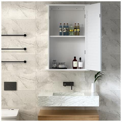 Mobile Mobiletto Bagno Parete Armadio Armadietto Legno Mdf Bianco 40 x 16 x 60cm - Foto 1