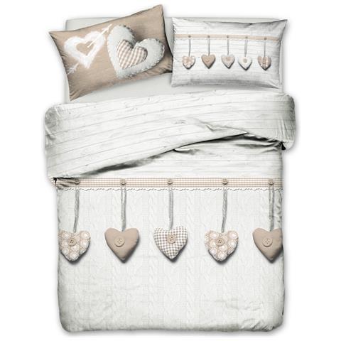 Copripiumino Sacco Piumone Pensieri Delicati Cotone Disegno Cuore Appeso Matrimoniale Beige - Foto 1