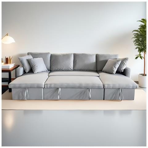 Mahé Divano Panoramico Trasformabile A 4 Posti In Tessuto Con Box - Grigio Chiaro - Foto 2