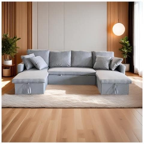 Mahé Divano Panoramico Trasformabile A 4 Posti In Tessuto Con Box - Grigio Chiaro - Foto 1