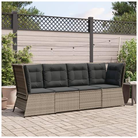 Divano Angolare Da Giardino Con Cuscini Grigio In Polyrattan - Foto 3