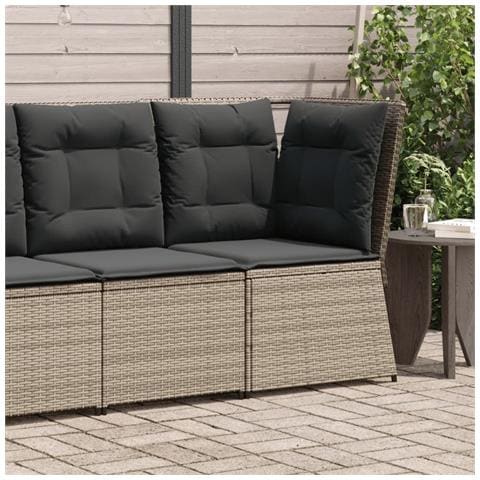 Divano Angolare Da Giardino Con Cuscini Grigio In Polyrattan - Foto 1