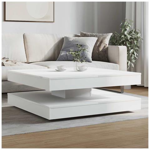 Tavolino Da Caffè Girevole A 360 Gradi Bianco 90x90x34,5 Cm - Foto 3