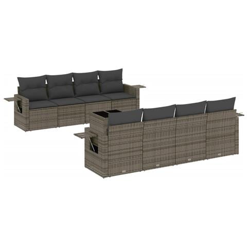Set Divano Da Giardino 9 Pz Con Cuscini Grigio In Polyrattan - Foto 2