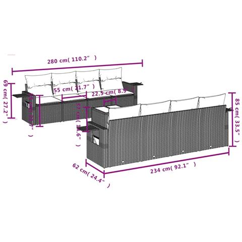 Set Divano Da Giardino 9 Pz Con Cuscini Grigio In Polyrattan - Foto 3