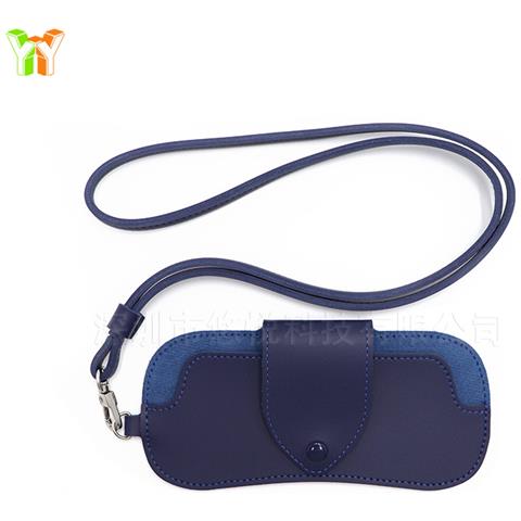Custodia Portatile Per Occhiali Da Sole In Pelle Pu Con Cordoncino Da Collo Blue - Foto 1