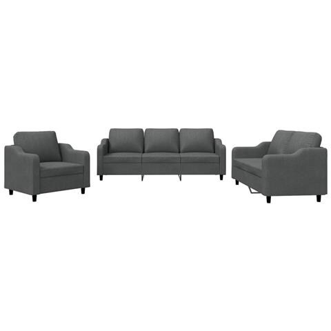 Set di Divani 3 pz con Cuscini Grigio Scuro in Tessuto - Foto 1