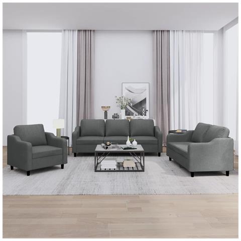 Set di Divani 3 pz con Cuscini Grigio Scuro in Tessuto - Foto 2