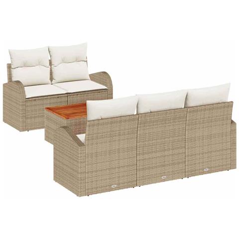 Set Divano da Giardino 6 Pezzi con Cuscini Beige Polirattan Acacia - Foto 1