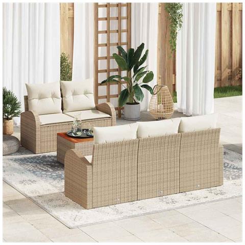 Set Divano da Giardino 6 Pezzi con Cuscini Beige Polirattan Acacia - Foto 2