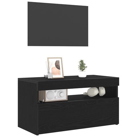 Mobile TV  con luci LED, Nero Rovere, 75x35x40 cm, in legno ingegnerizzato - Foto 2