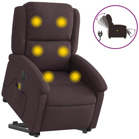 Poltrona Alzapersona Massaggio Elettrica Marrone Scuro Tessuto - Foto 1