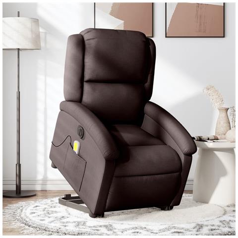 Poltrona Alzapersona Massaggio Elettrica Marrone Scuro Tessuto - Foto 2
