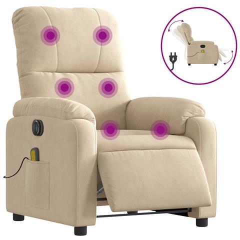 Poltrona Reclinabile Massaggiante Elettrica Crema Microfibra - Foto 1