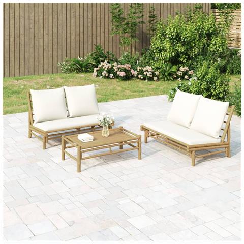 Panca da Giardino con Cuscini Bianco Crema in Bambù - Foto 2
