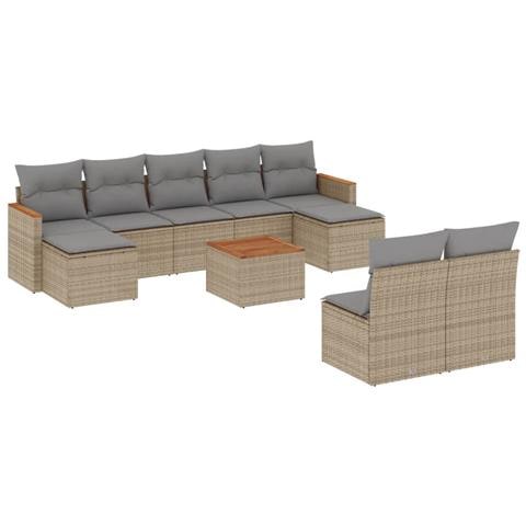 Set Divano da Giardino 10 pz con Cuscini Beige Misto Polyrattan - Foto 1