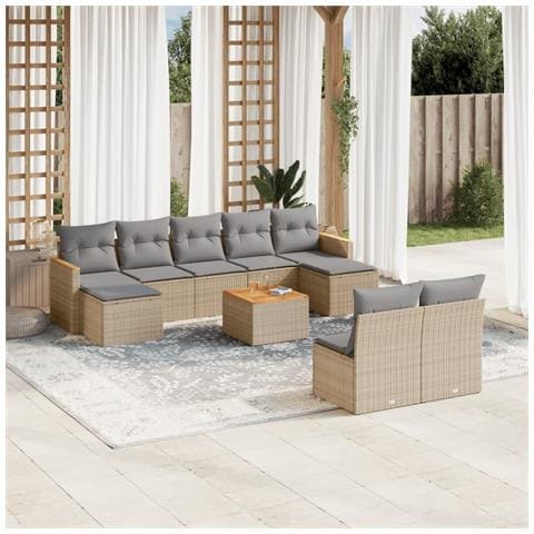 Set Divano da Giardino 10 pz con Cuscini Beige Misto Polyrattan - Foto 2