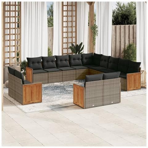 Set Divani da Giardino 13 pz con Cuscini Grigio in Polyrattan - Foto 2