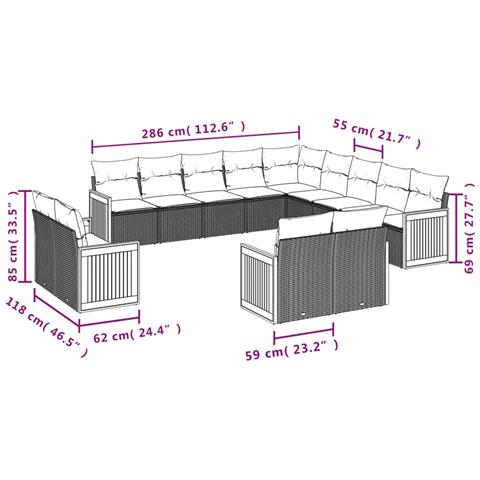 Set Divani da Giardino 13 pz con Cuscini Grigio in Polyrattan - Foto 3
