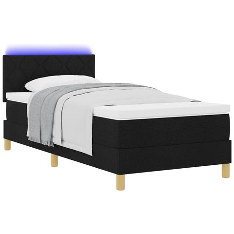 Letto con Doghe con Materasso e LED Nero 100x200 cm Tessuto - Foto 1