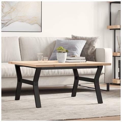 Tavolino Salotto Telaio a Y 90x90x45,5 cm Legno Pino e Acciaio - Foto 2