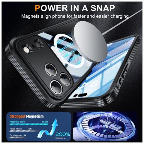 Custodia Per Iphone 17 Pro Max In Vetro Temperato 9h Antiurto Con Supporto Magnetico Wireless - Foto 7